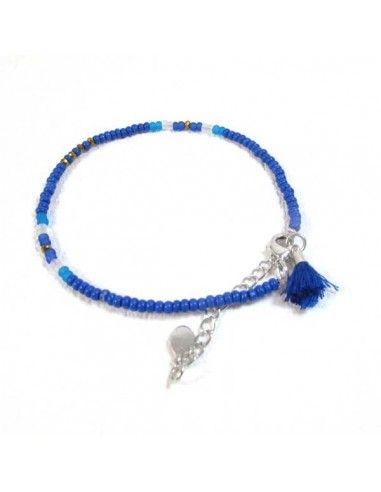 Bracelet de cheville fin perles bleues
