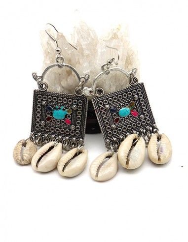 Boucles d'oreilles ethniques à cauris - Mosaik bijoux indiens