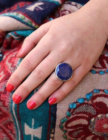 Bague argent et lapis lazuli taillé rond - Mosaik bijoux indiens