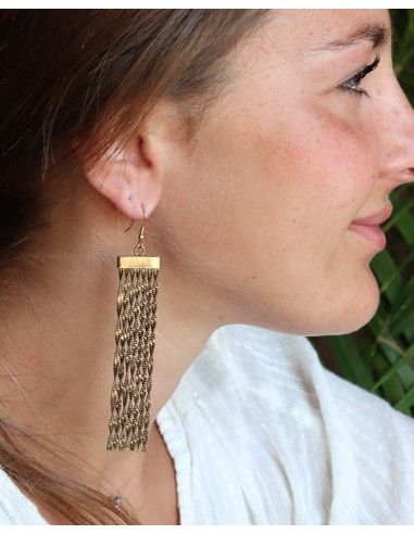 Boucles d'oreilles dorées à franges - Mosaik bijoux indiens