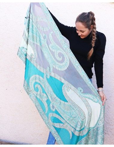 Écharpe turquoise à motifs - Mosaik bijoux indiens