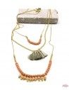 Collier 3 rangs perles et pompons roses - Mosaik bijoux indiens