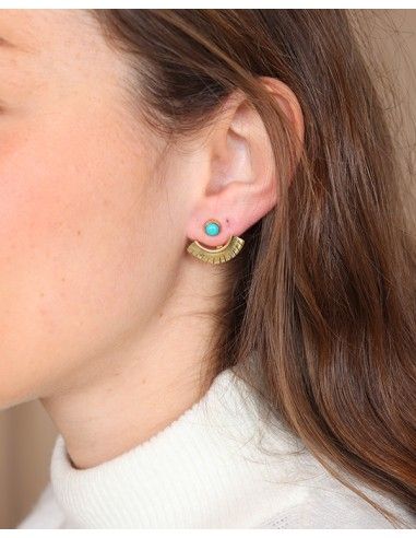 Clous d'oreilles articulés en turquoise et dorés - Mosaik bijoux indiens