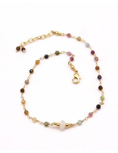 Bracelet de cheville tourmaline et pierre de lune dorée - Mosaik bijoux indiens