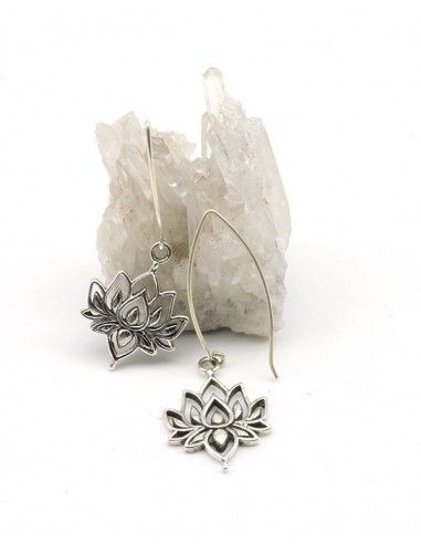 Boucles d'oreilles lotus pendantes en argent - Mosaik bijoux indiens