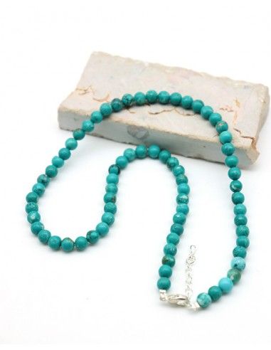 Collier turquoise pierres rondes 6mm