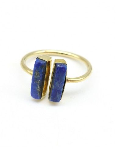 Bague dorée réglable pierres bleues - Mosaik bijoux indiens
