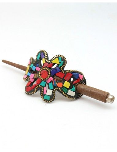 Barrette cheveux fleur - Mosaik bijoux indiens