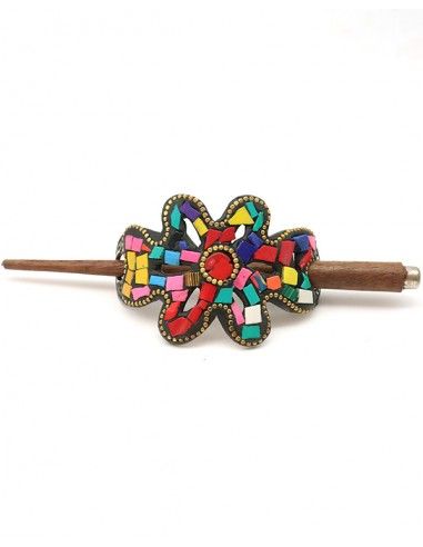 Barrette fleur colorée - Mosaik bijoux indiens