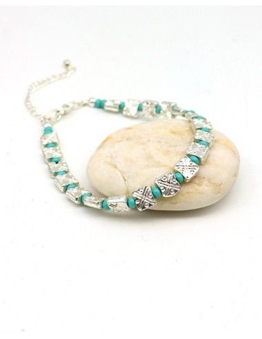 Bracelet fin fantaisie perle turquoise - Mosaik bijoux indiens