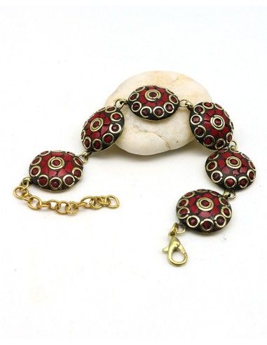 Bracelet tibétain résine rouge - Mosaik bijoux indiens