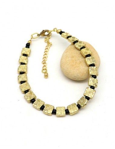 Bracelet fin noir et doré - Mosaik bijoux indiens