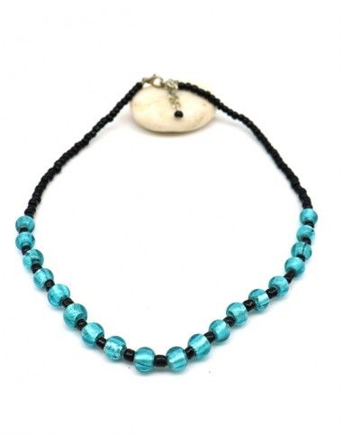 Collier perles noires et bleues - Mosaik bijoux indiens