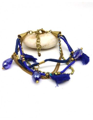 bracelet bleu pompon - Mosaik bijoux indiens