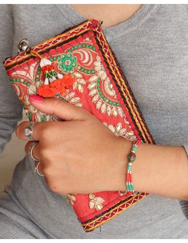 Bracelet tibétain rouge et turquoise