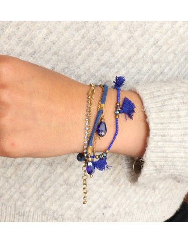 Bracelet bleu à pompons Mosaik Bijoux Indiens - 2