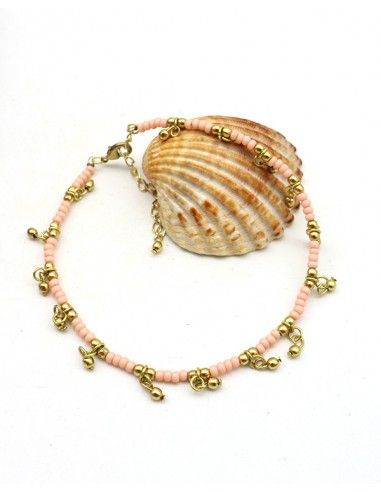 Chaine de cheville rose-pâle et pampilles dorées Mosaik Bijoux Indiens - 4