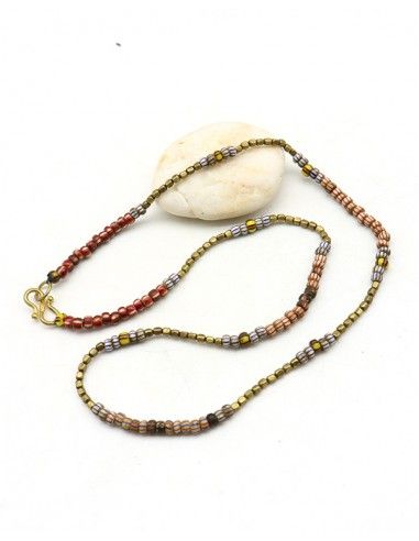 Collier ethnique perles en résine et laiton Mosaik Bijoux Indiens - 1