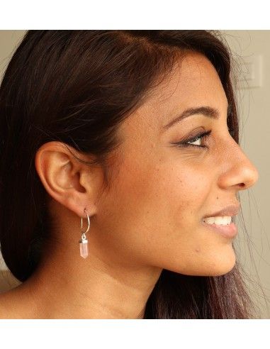 Boucles d'oreilles argent quartz rose Mosaik Bijoux Indiens - 2