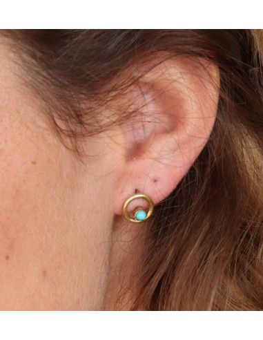 Puces d'oreilles rondes laiton et turquoise
