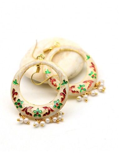 Boucle d'oreille dorée nacrée - Mosaik bijoux indiens