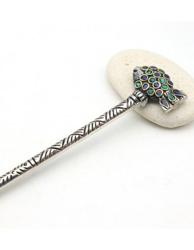 Pique cheveux métal argenté poisson- Mosaik bijoux indiens