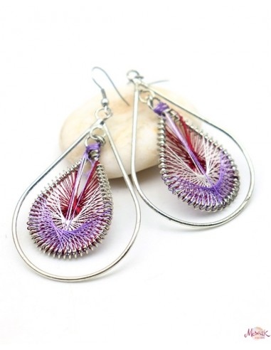 Boucle d'oreille violette et rouge - Mosaik bijoux indiens