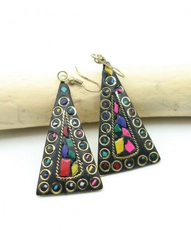 Boucle d'oreille triangulaire colorée - Mosaik bijoux indiens