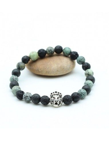 Bracelet homme turquoise verte et pierre noire - Mosaik bijoux indiens
