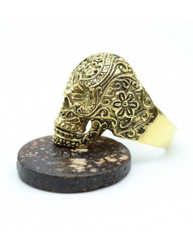 Bague tête de mort dorée - Mosaik bijoux indiens