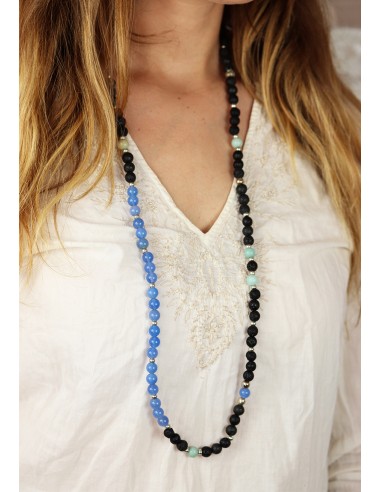 Sautoir perle noire et bleue - Mosaik bijoux indiens