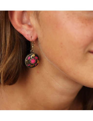 Boucle d'oreille rose et dorée - Mosaik bijoux indiens
