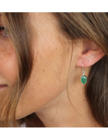 Boucles d'oreilles argent pierre verte - Mosaik bijoux indiens