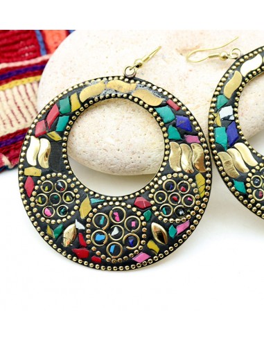 Grande boucle d'oreille créole colorée - Mosaik bijoux indiens