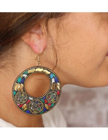 Boucle d'oreille indienne colorée - Mosaik bijoux indiens