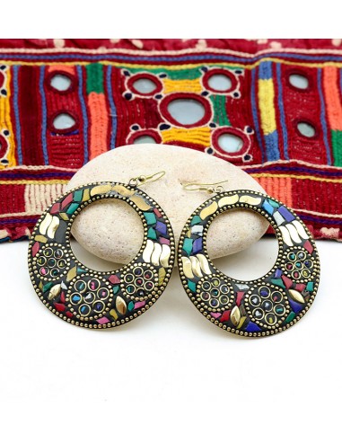 Grosse boucle d'oreille résine colorée - Mosaik bijoux indiens