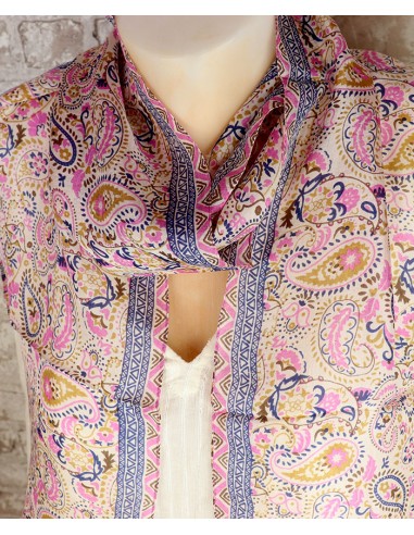 Foulard soie femme rose et blanc - Mosaik bijoux indiens