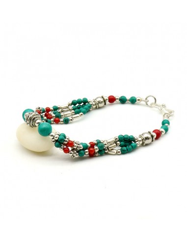 Bracelet tibétain perle turquoise et rouge - Mosaik bijoux indiens