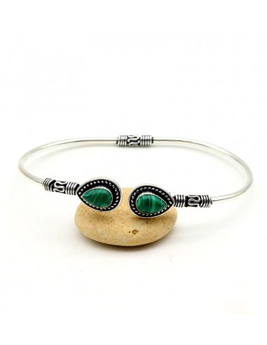Bracelet jonc ajustable pierre verte - Mosaik bijoux indiens
