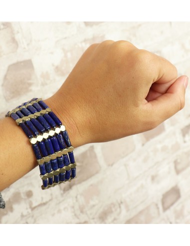 Bracelet bleu perles argentées - Mosaik bijoux indiens