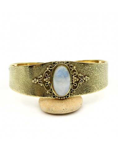 Gros bracelet pierre de lune doré - Mosaik bijoux indiens