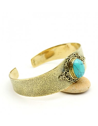 Bracelet jonc épais doré et pierre turquoise - Mosaik bijoux indiens