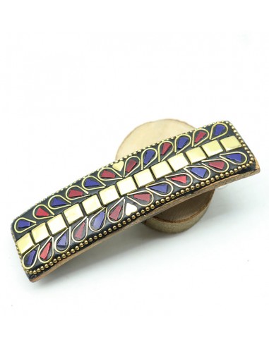 Barrette résine bleue et rouge - Mosaik bijoux indiens
