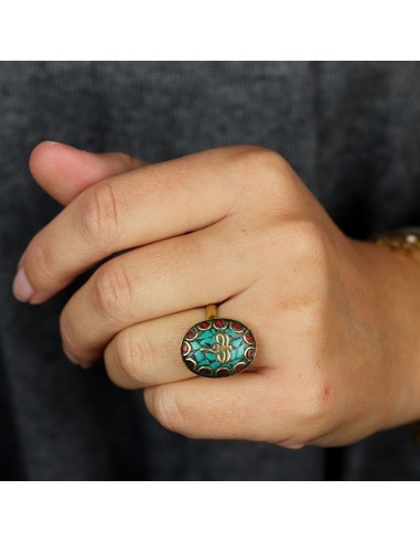 Bague tibétaine turquoise et dorée - Mosaik bijoux indiens