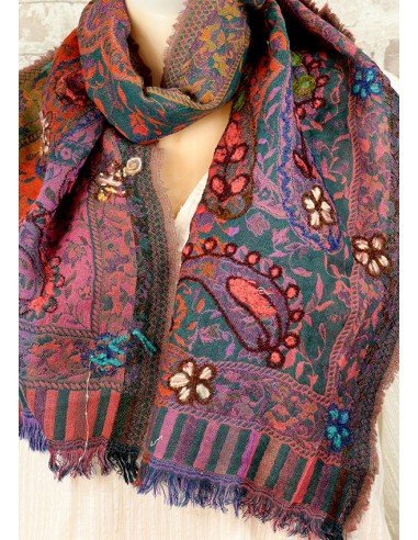 Grande écharpe colorée en laine indienne - Mosaik bijoux indiens