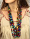 Collier 3 rangs perles colorées - Mosaik bijoux indiens