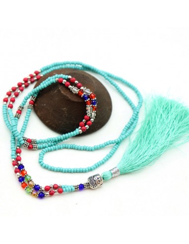 Sautoir indien perles turquoises - Mosaik bijoux indiens