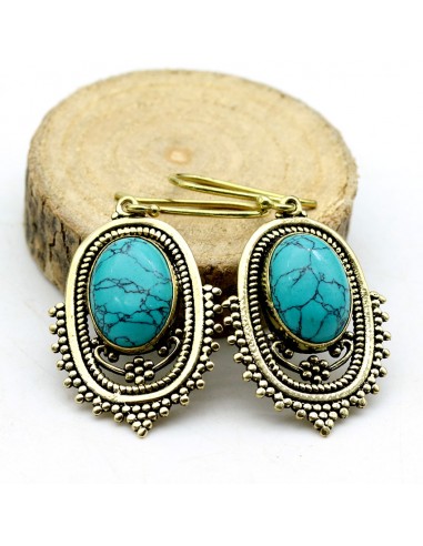Boucle d'oreille turquoise dorée - Mosaik bijoux indiens