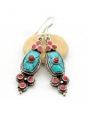 Boucle d'oreille ethnique turquoise et rouge - Mosaik bijoux indiens