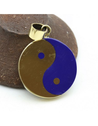 Pendentif yin yang bleu et doré - Mosaik bijoux indiens